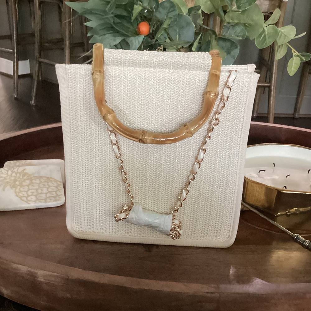 NEW Tommy Bahama Woven Small Tote Light Beige